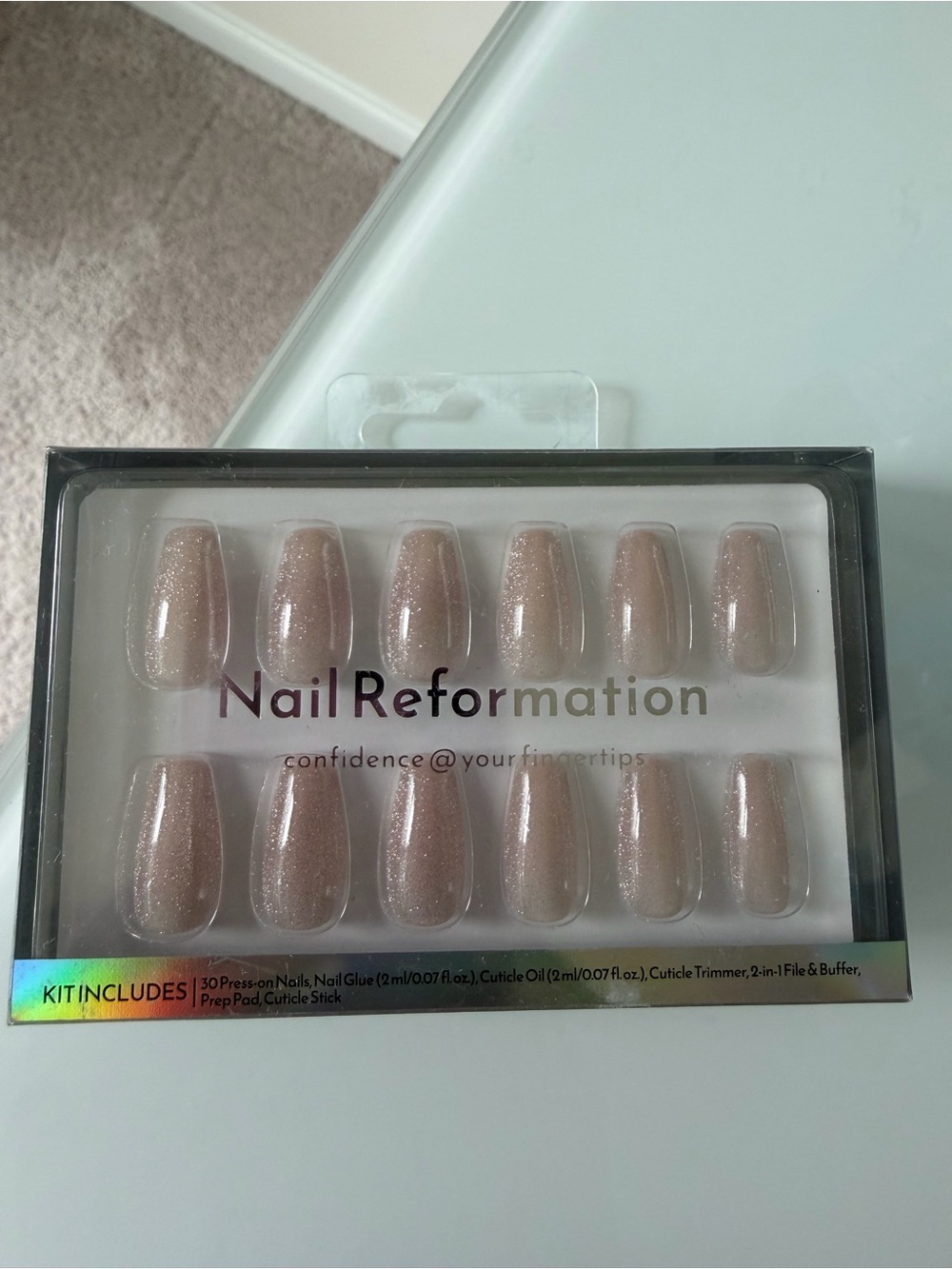 Nail Reformation Nude sparkle coffin shape Press-On Nails